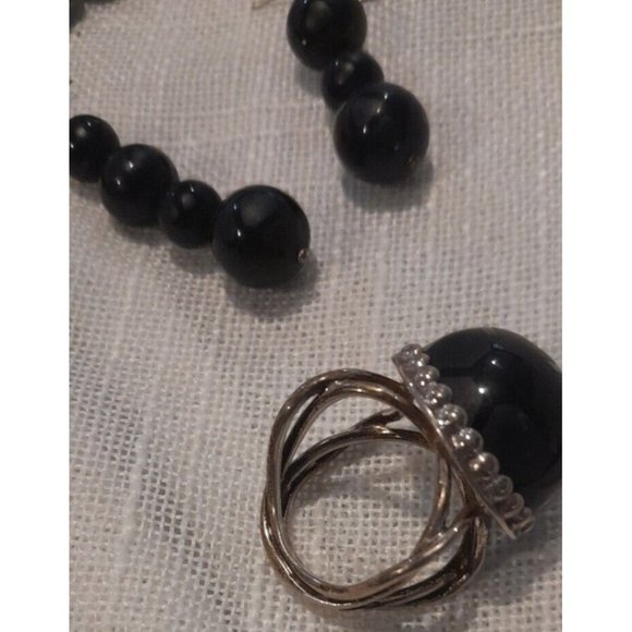 DTR Jay King Mine Find Black Onyx Necklace Ring And Earrings Set  Signed 925 - Picture 4 of 10